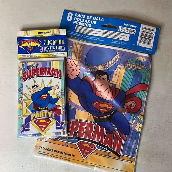 NEW Vintage 1996 Superman Party Invitations & Party Bags 90s - Picture 1 of 6